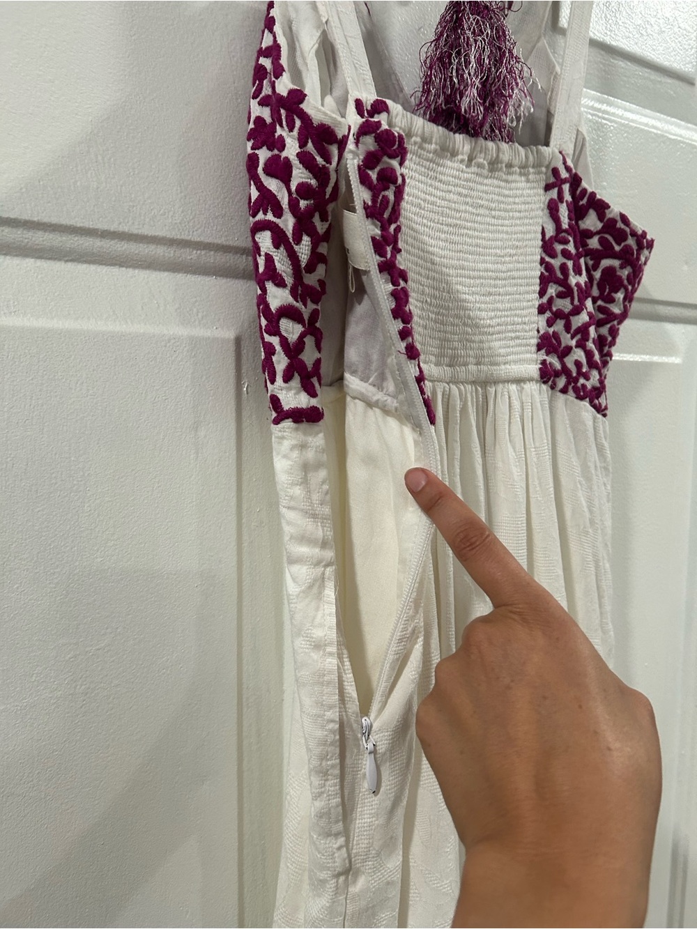 Anthropologie White Maxi Dress with Pink Embroidered Bodice - Picture 10 of 12